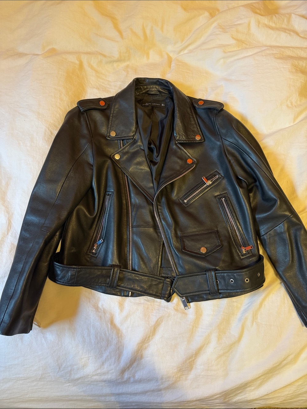 Zara Black vegan Leather Moto Bomber Jacket